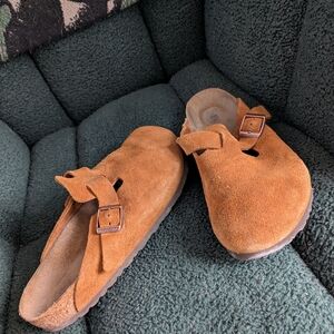 Brown Suede Slip-On Clogs